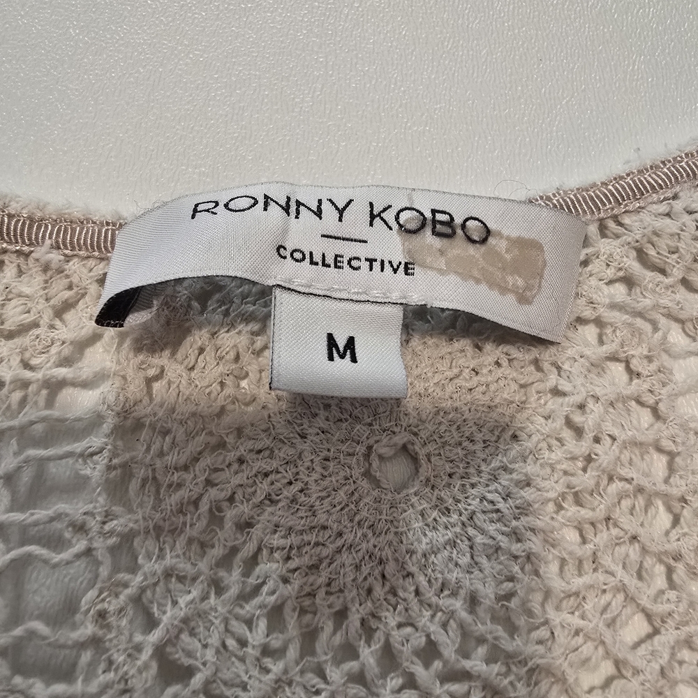 Ronny Kobo Sheer Crochet Casual Dress Cotton Long sleeves V-neck Pull-on Size M - Picture 9 of 13